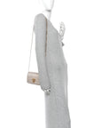 Satin Crystal Medusa Chain Clutch Beige