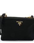 Tessuto Nylon Soft Calf Double Zip Crossbody Bag Black
