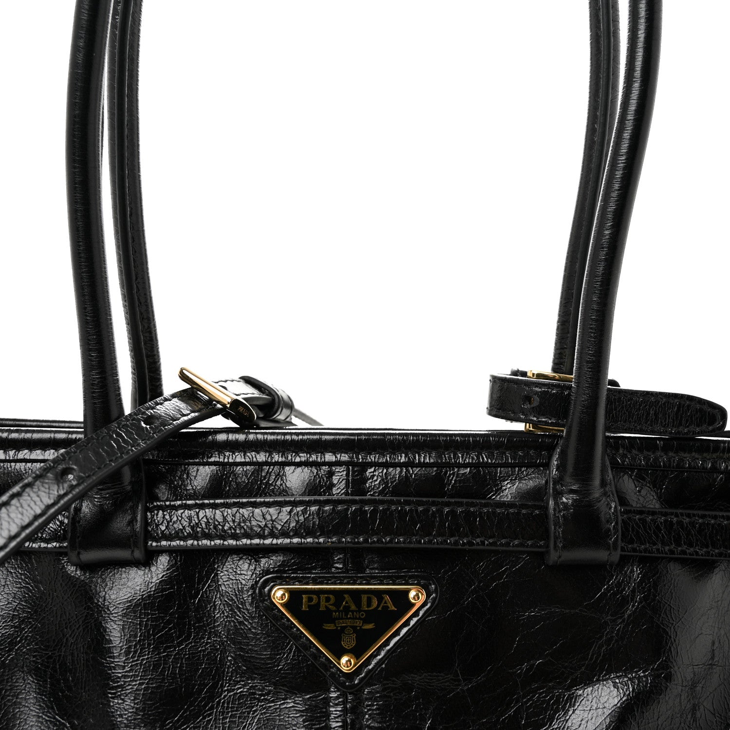 Glossy Calfskin Triangle Medium Bonnie Shoulder Bag Black