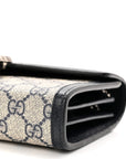 GG Supreme Monogram Textured Dollar Calfskin Mini Dionysus Chain Wallet Beige Blue