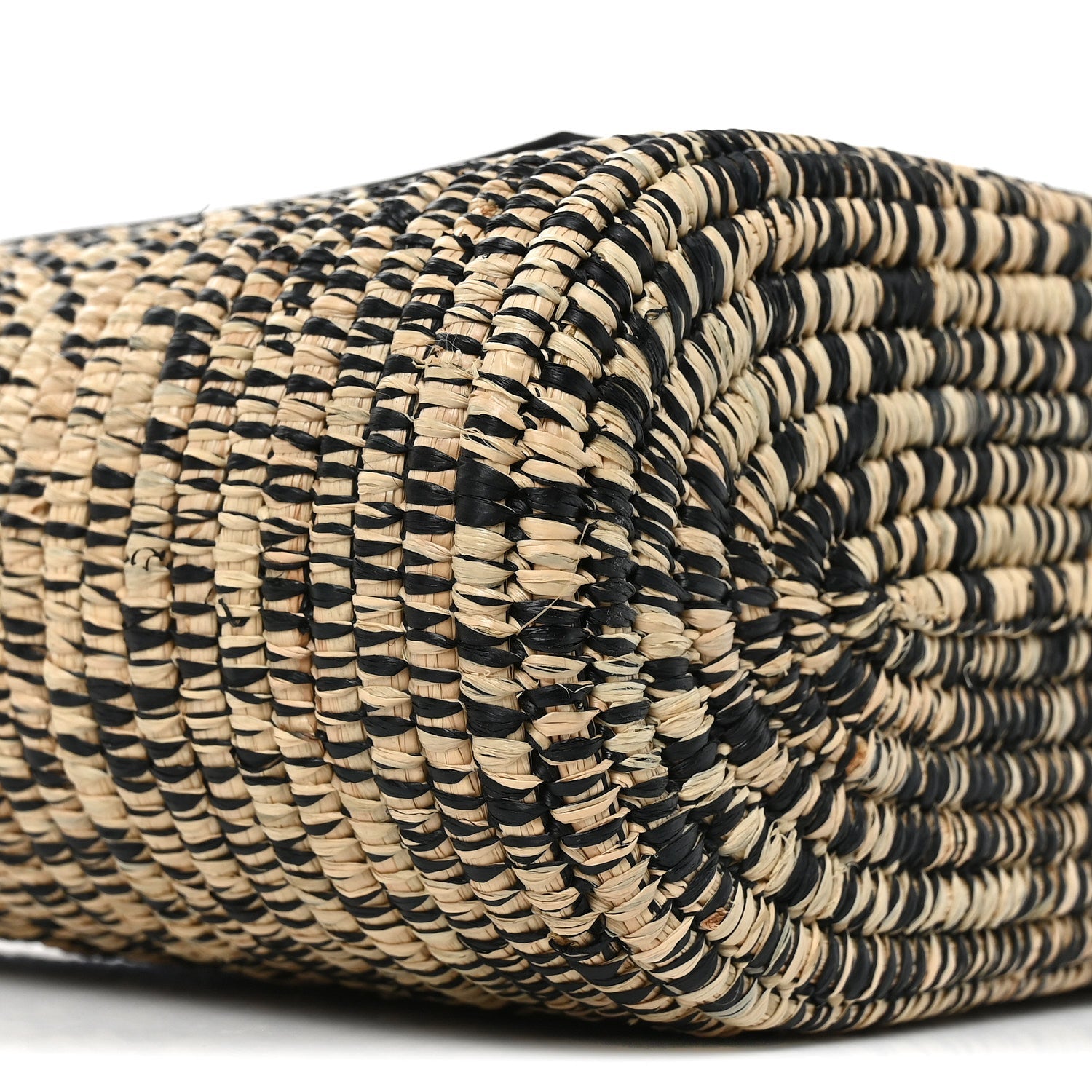 Raffia Small Square Basket Tote Bag Black Natural
