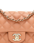 Lambskin Quilted Mini Rectangular Flap Brown