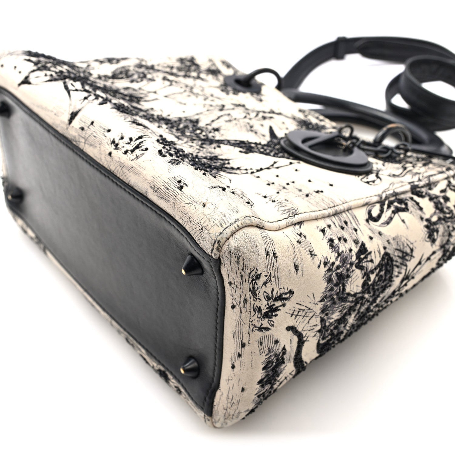 Calfskin Toile de Jouy Carnivora Medium Lady D1OR White Black