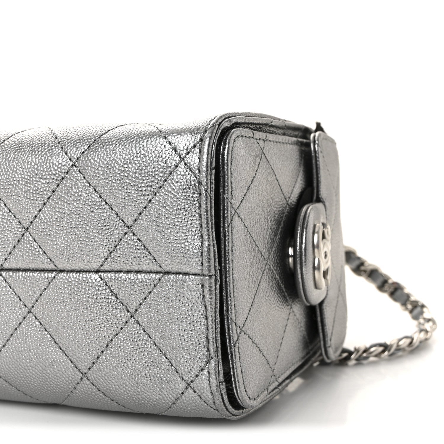 Metallic Caviar Quilted Mini CHNL 25 Handbag Anthracite