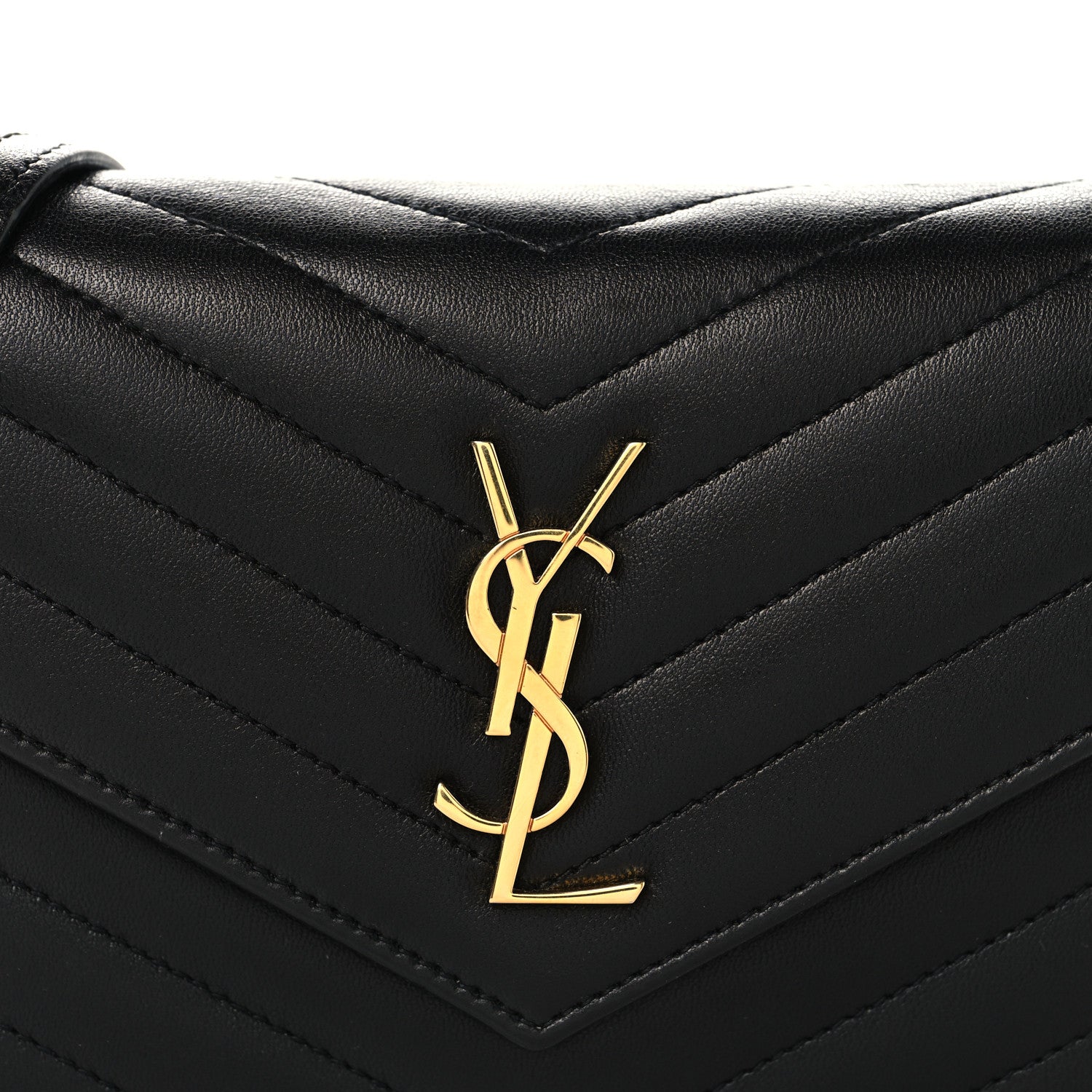 Calfskin Matelasse Chevron Monogram Envelope Chain Wallet Black