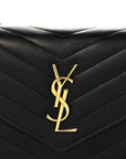 Calfskin Matelasse Chevron Monogram Envelope Chain Wallet Black