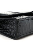 Shiny Calfskin Monochrome Crocodile Embossed Hourglass Chain Bag Black