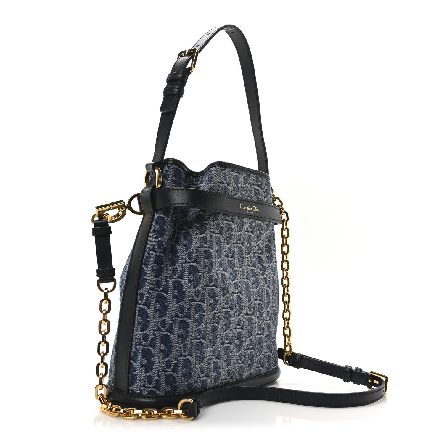 Denim Jacquard Oblique C'est D1OR Bucket Bag Blue