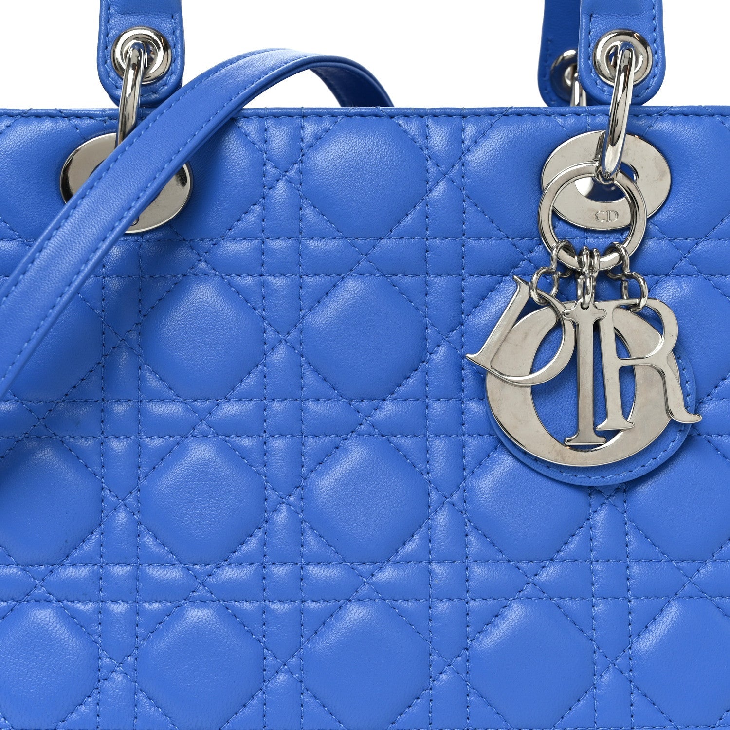 Lambskin Cannage Medium Lady D1OR Blue Persan