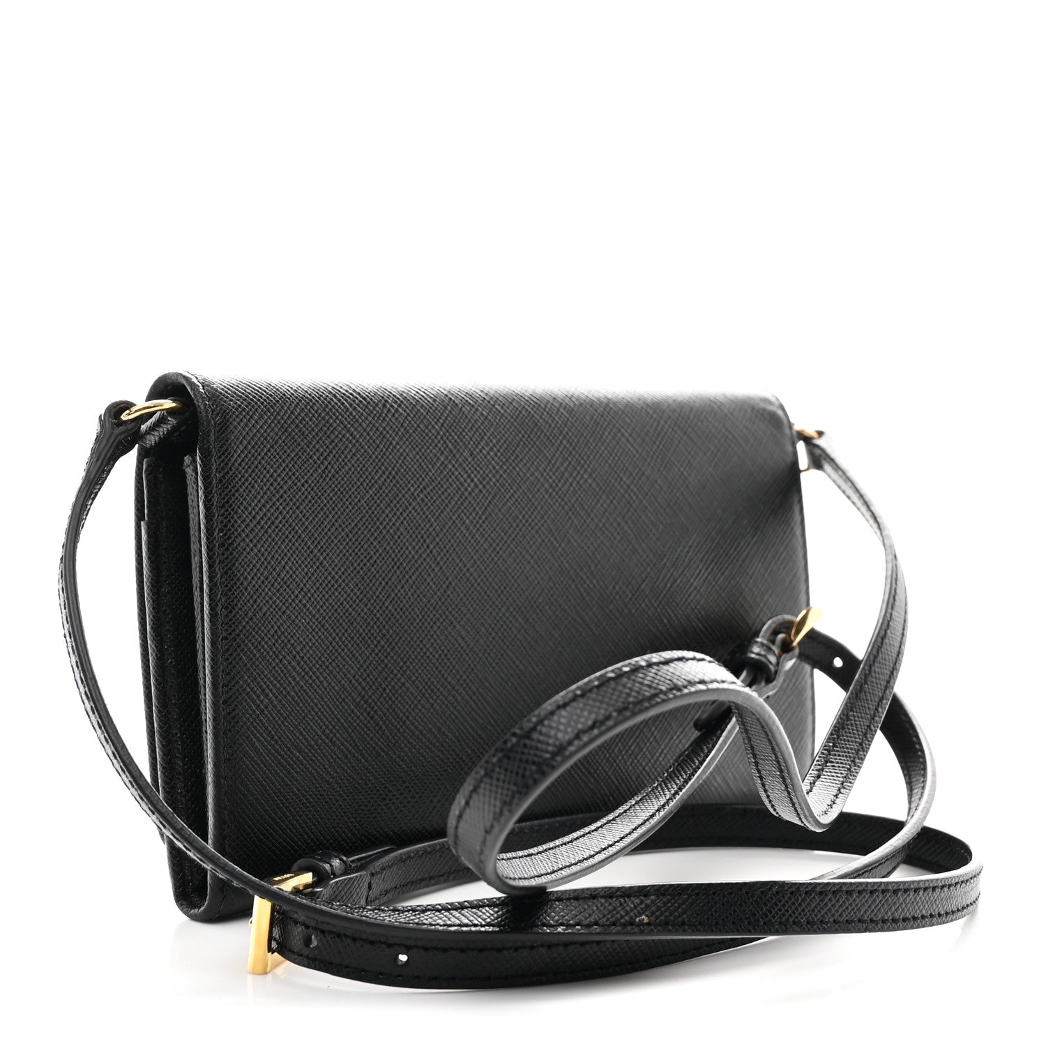 Saffiano Metal Flap Wallet With Strap Black