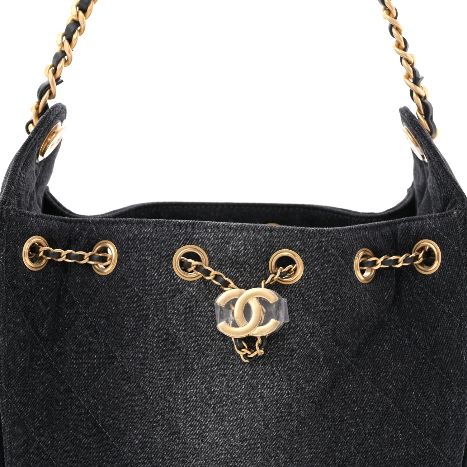 Washed Denim Quilted Mini CHNL 25 Handbag Black
