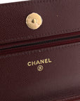 Shiny Caviar Quilted Strass Wallet On Chain WOC Bordeaux