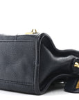 Chevre Gold Metallic Edge Hardware Mini City  Bleu Nuit Dark Sea