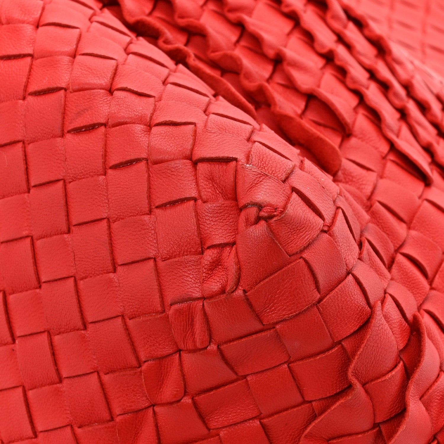 Nappa Intrecciato Ruffle Tote Red