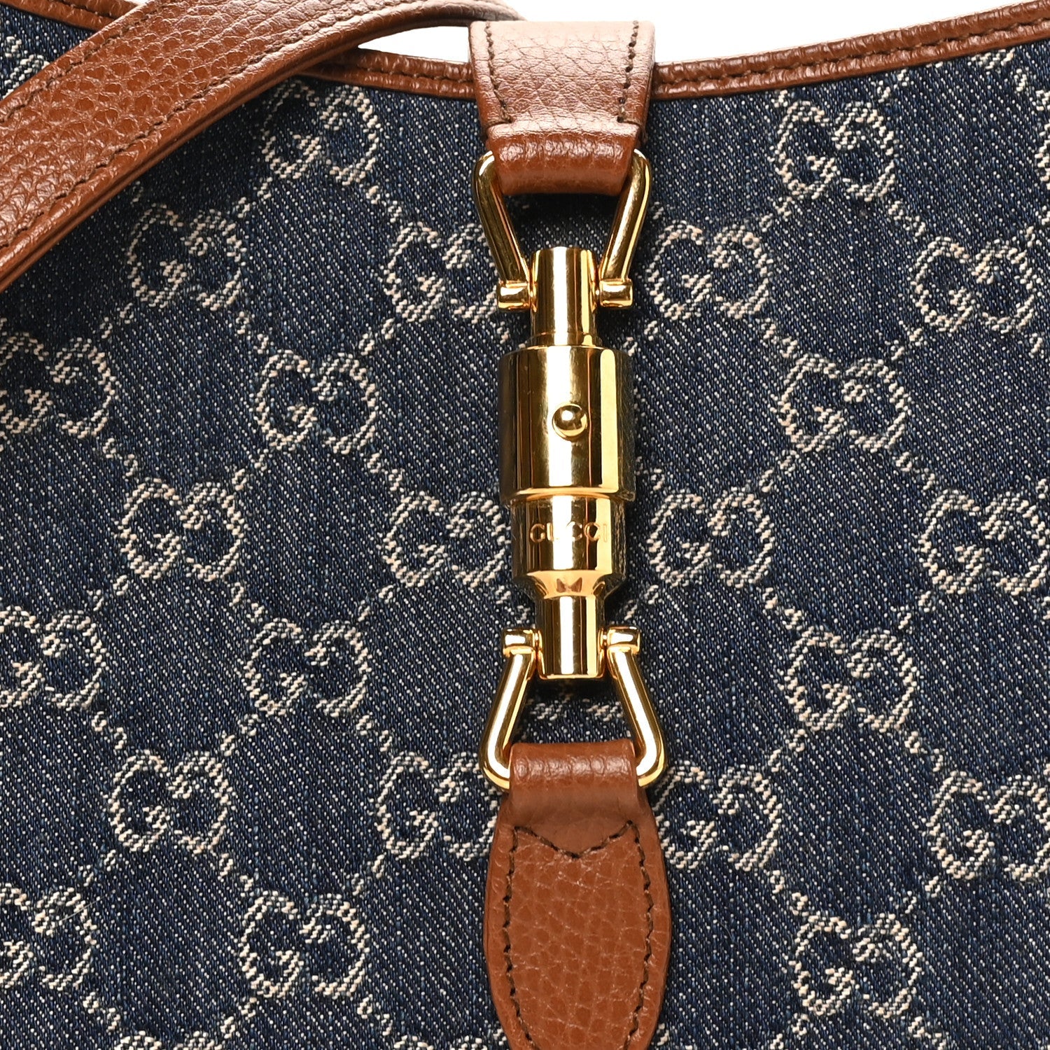 New Denim GG Monogram Calfskin Small Jackie 1961 Hobo Blue Tea Cuir
