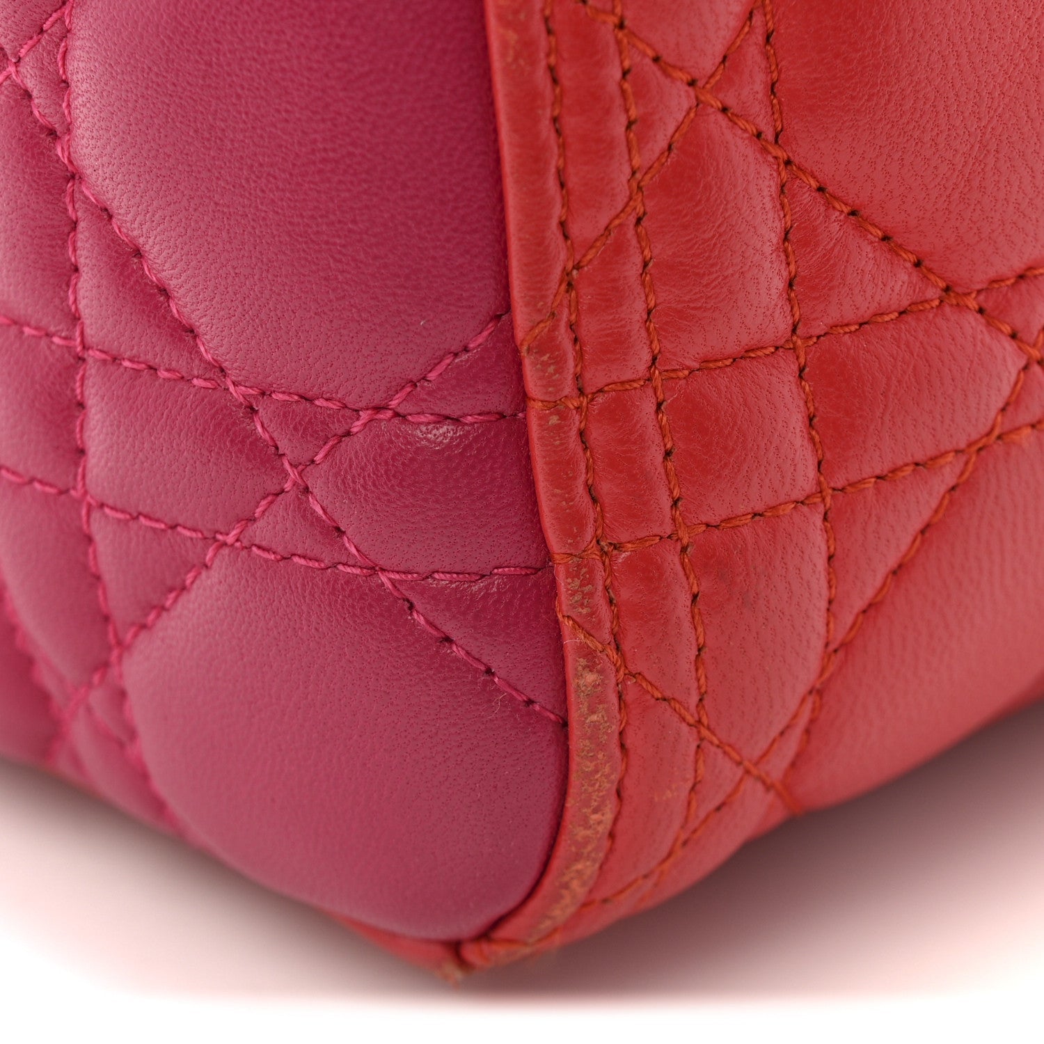 Lambskin Cannage Medium Bi-Color Lady D1OR Orange Fuchsia