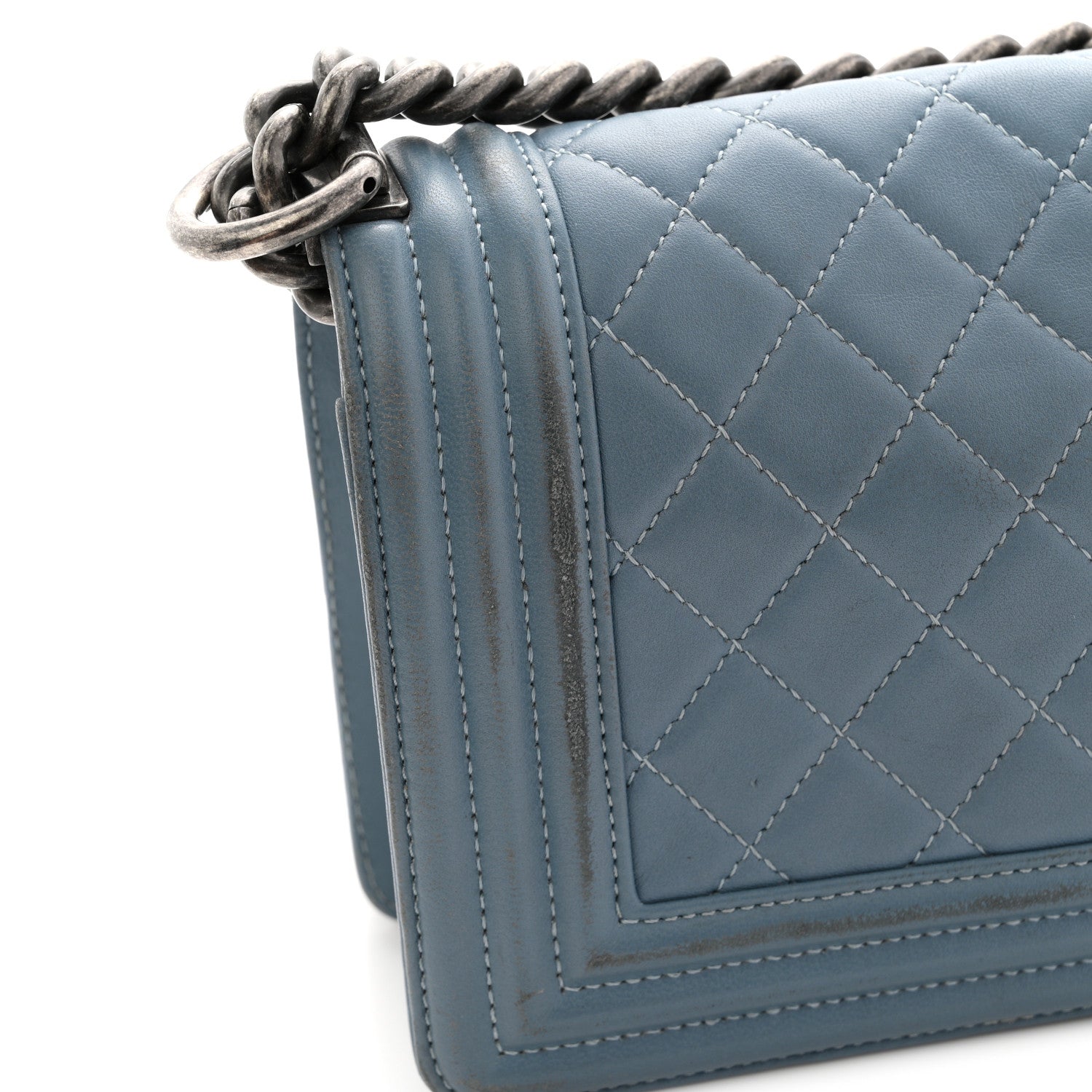 Lambskin Quilted Small Boy Flap Light Blue