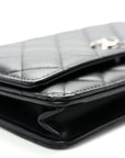 Lambskin Quilted Enamel CC Wallet on Chain WOC Black