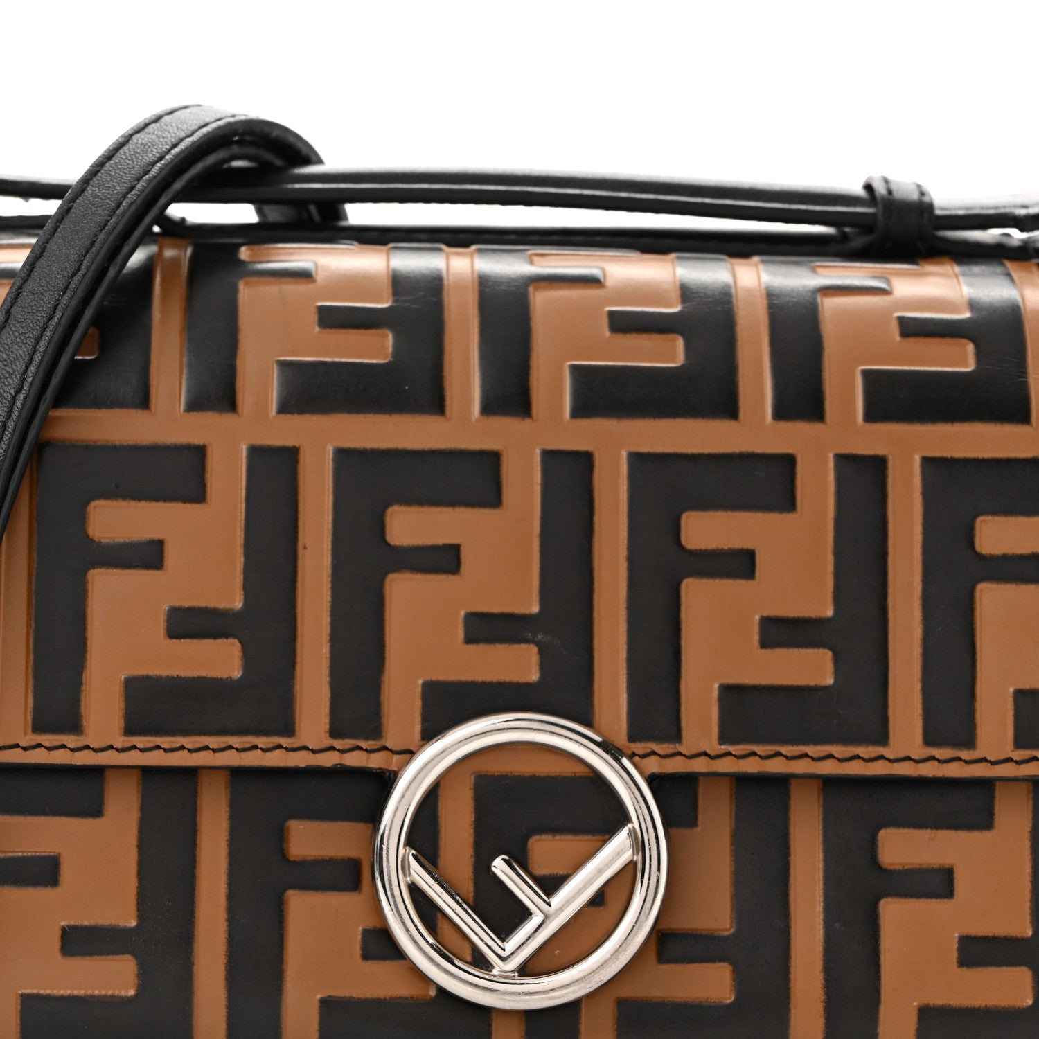 Vitello Dolce F is FNDI FF Embossed Micro Double Baguette Tobacco Black