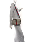 GG Supreme Monogram Textured Dollar Calfskin Web Ophidia Wristlet Shoulder Bag Beige Ebony New Acero