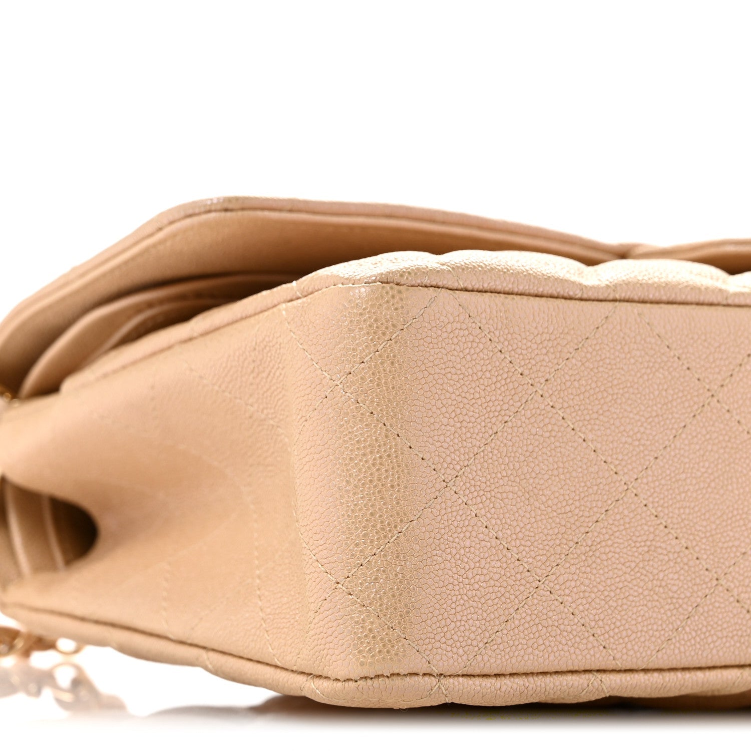 Iridescent Caviar Quilted Medium Double Flap Beige