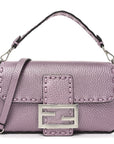 Metallic Cuoio Roma Sellerissima Nappa Sintetica Tape Stitch Mini Baguette Rosa Placca Argento