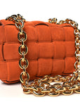 Suede Maxi Intrecciato Padded Chain Cassette Crossbody Bag Maple
