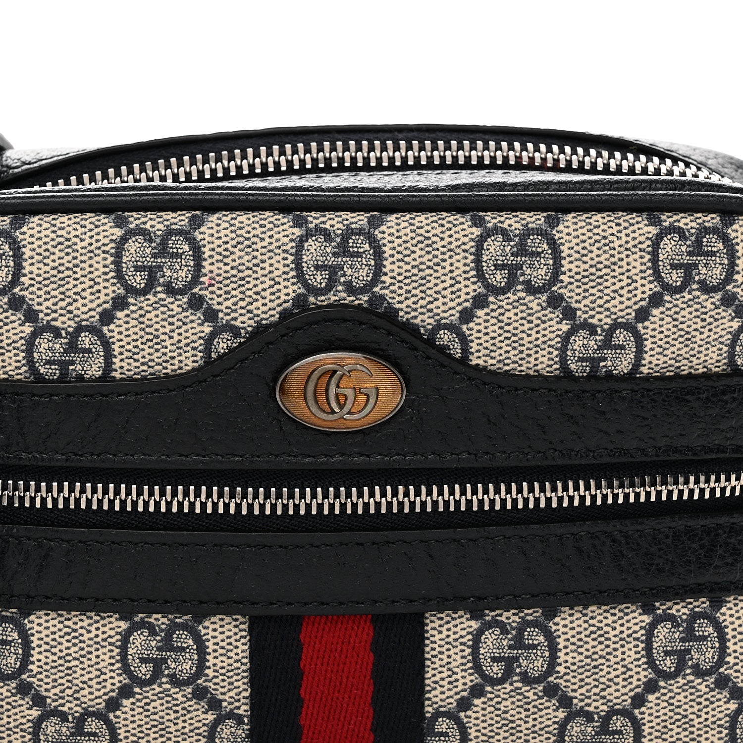 GG Supreme Monogram Textured Dollar Calfskin Web Mini Ophidia Shoulder Bag Beige Blue