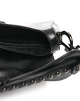 Shiny Crinkled Calfskin Studded Saddle Bag Black