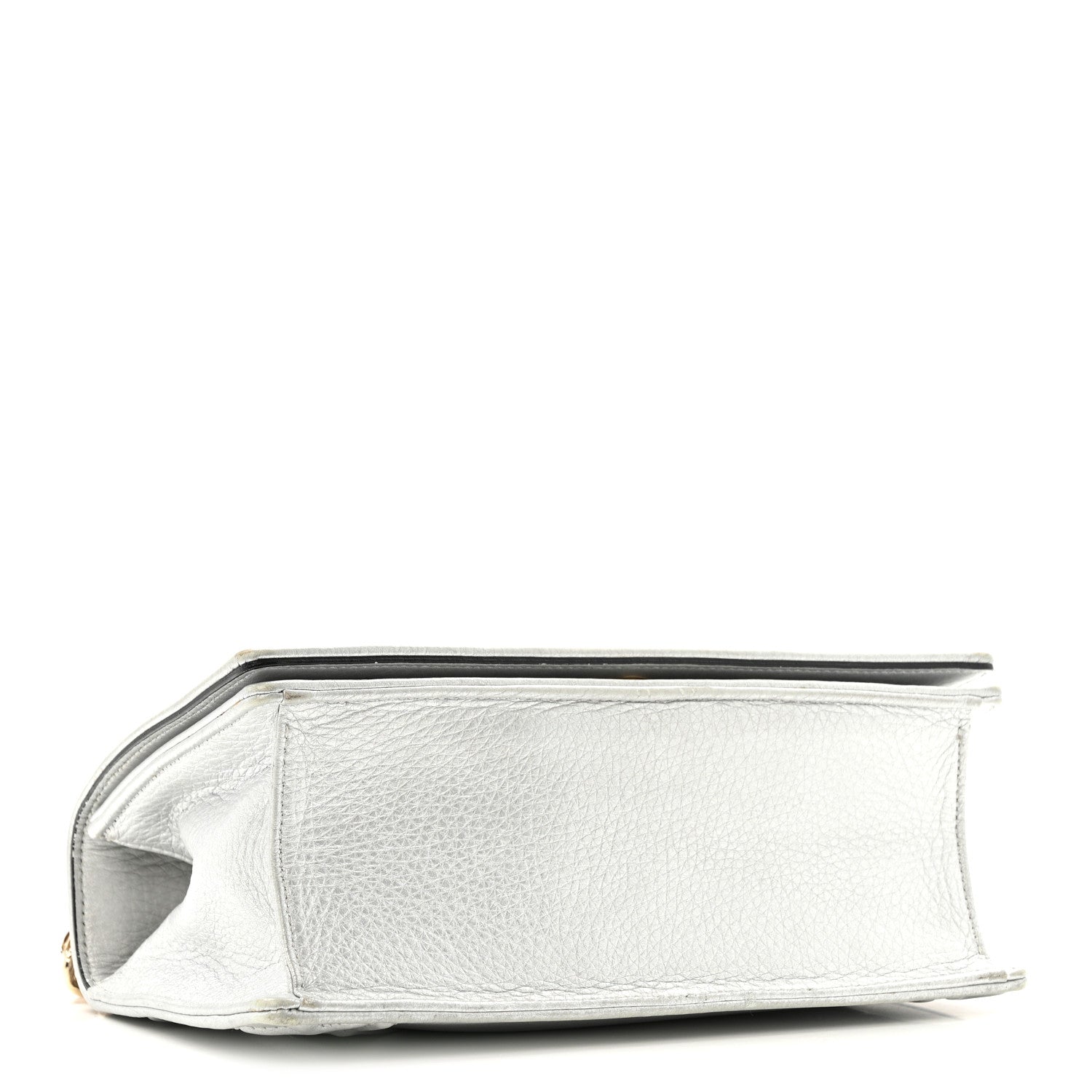 Metallic Grained Calfskin D1ORama Wallet on Chain Pouch Silver
