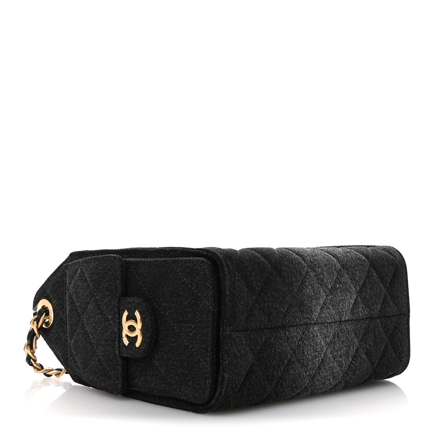 Washed Denim Quilted Mini CHNL 25 Handbag Black