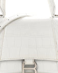 Calfskin Crocodile Embossed Small Hourglass Top Handle Bag White