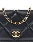 Lambskin Quilted Wallet On Chain WOC Navy
