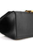 Shiny Box Calfskin Small Hourglass Top Handle Bag Black
