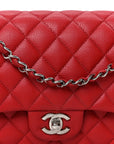 Caviar Quilted Medium Double Flap Red
