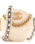 Lambskin Quilted CHNL 19 Round Clutch With Chain White