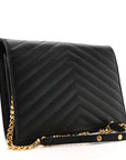 Grain De Poudre Matelasse Chevron Monogram Envelope Chain Wallet Black
