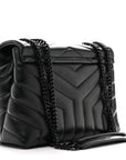 Calfskin Y Quilted Monogram Monochrome Small Loulou Chain Satchel Black