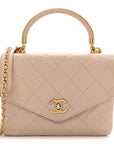 Lambskin Quilted Small Trendy Spirit Top Handle Bag Beige