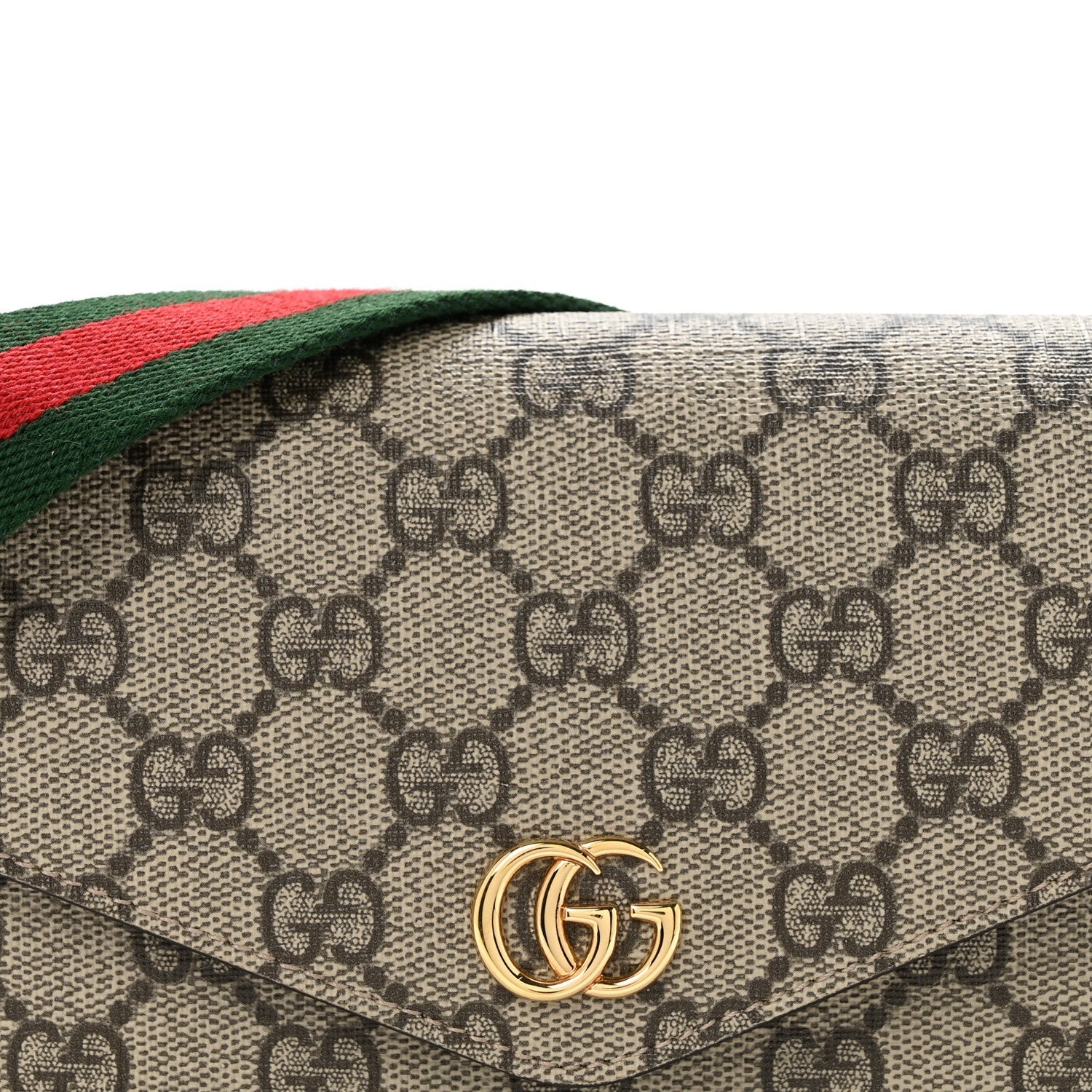 GG Supreme Monogram Textured Dollar Calfskin Web Mini Ophidia Envelope Shoulder Bag Beige Ebony New Acero