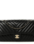 Lambskin Chevron Quilted Medium Double Flap Black