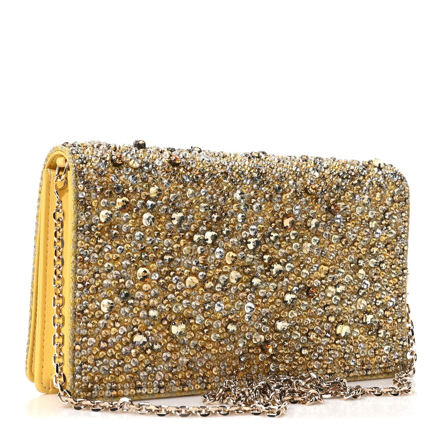 Calfskin Satin Bead Embroidery Lady D1OR Clutch Gold Yellow