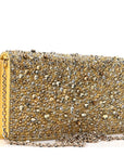 Calfskin Satin Bead Embroidery Lady D1OR Clutch Gold Yellow