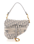Oblique Embroidered Saddle Bag Gray