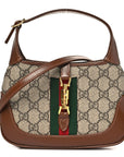 GG Supreme Monogram Azalea Calfskin Web Mini Jackie 1961 Hobo Beige Ebony Brown Sugar