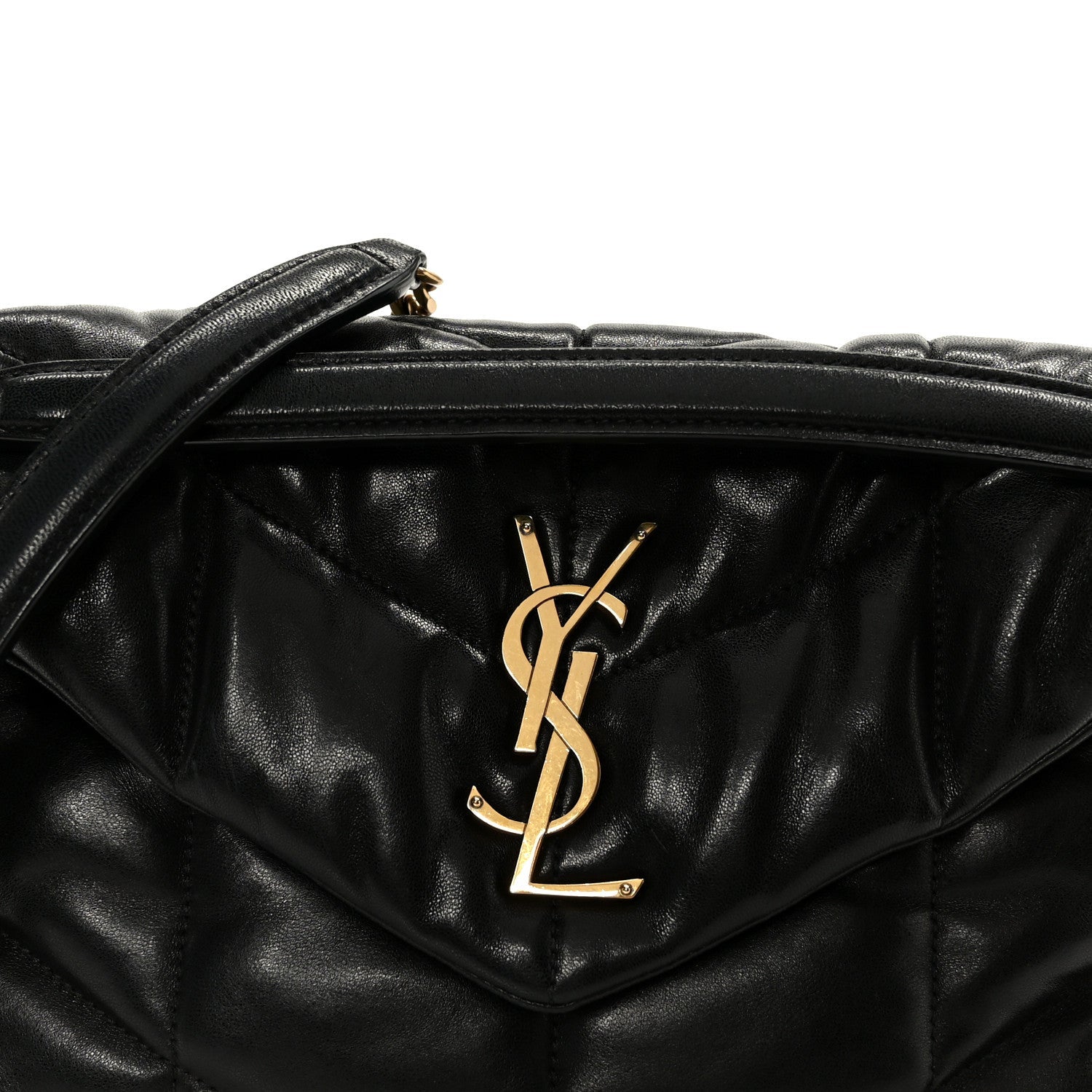 Lambskin Quilted Small Loulou Puffer Monogram Chain Satchel Black