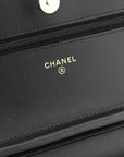 Lambskin Quilted Enamel CC Wallet On Chain WOC Black