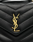 Calfskin Y Quilted Monogram Small Loulou Chain Satchel Black