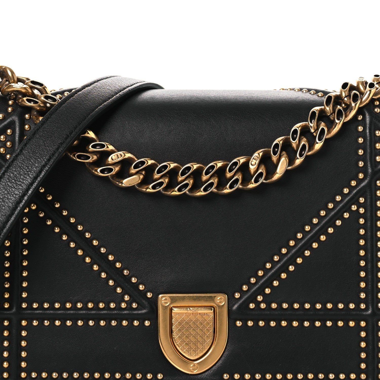 Lambskin Studded Medium D1ORama Flap Bag Black