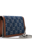 New Denim GG Monogram Dollar Calfskin Enamel Super Mini Dionysus Shoulder Bag Blue Tea Cuir Epilog Electric Blue